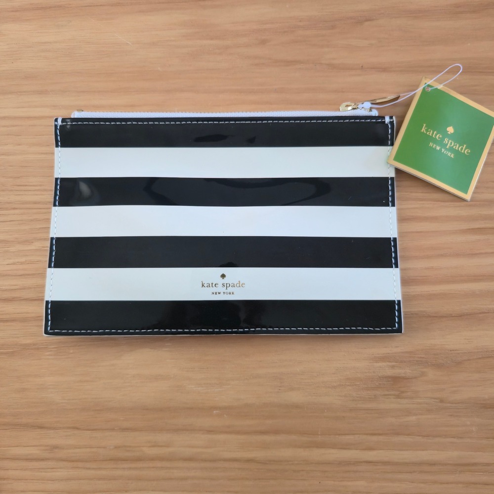 Kate Spade New York Black Stripe Pencil Pouch Set with Ruler Sharpener Eraser